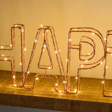Cargar imagen en el visor de la galería, Scritta led 3D Happy, 78 microled bianco caldo

