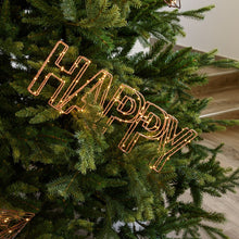 Cargar imagen en el visor de la galería, Scritta led 3D Happy, 78 microled bianco caldo

