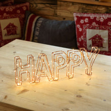 Cargar imagen en el visor de la galería, Scritta led 3D Happy, 78 microled bianco caldo
