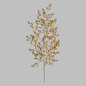 Ramo con foglie glitter oro, 64 led bianco caldo