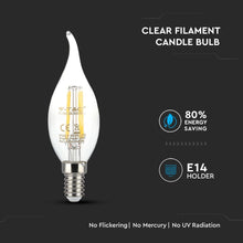 Carica l&#39;immagine nel visualizzatore di Gallery, V-TAC LAMPADINA LED E14 4W CANDELA FIAMMA FILAMENTO DIMMERABILE
