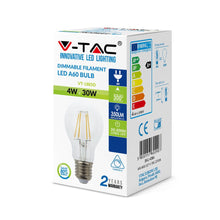 Carica l&#39;immagine nel visualizzatore di Gallery, V-TAC LAMPADINA LED E27 4W BULB A60 FILAMENTO DIMMERABILE

