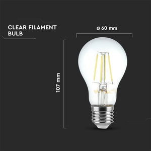 V-TAC LAMPADINA LED E27 4W BULB A60 FILAMENTO DIMMERABILE