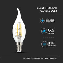 Carica l&#39;immagine nel visualizzatore di Gallery, V-TAC  LAMPADINA LED E14 4W CANDELA FIAMMA FILAMENTO DIMMERABILE
