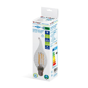 V-TAC LAMPADINA LED E14 4W CANDELA FIAMMA TWIST FILAMENTO DIMMERABILE