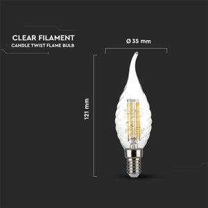 V-TAC LAMPADINA LED E14 4W CANDELA FIAMMA TWIST FILAMENTO DIMMERABILE