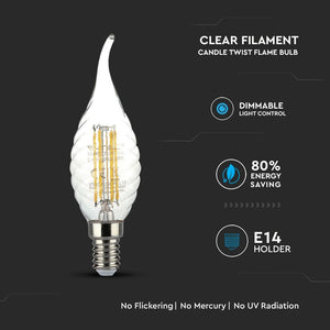 V-TAC LAMPADINA LED E14 4W CANDELA FIAMMA TWIST FILAMENTO DIMMERABILE