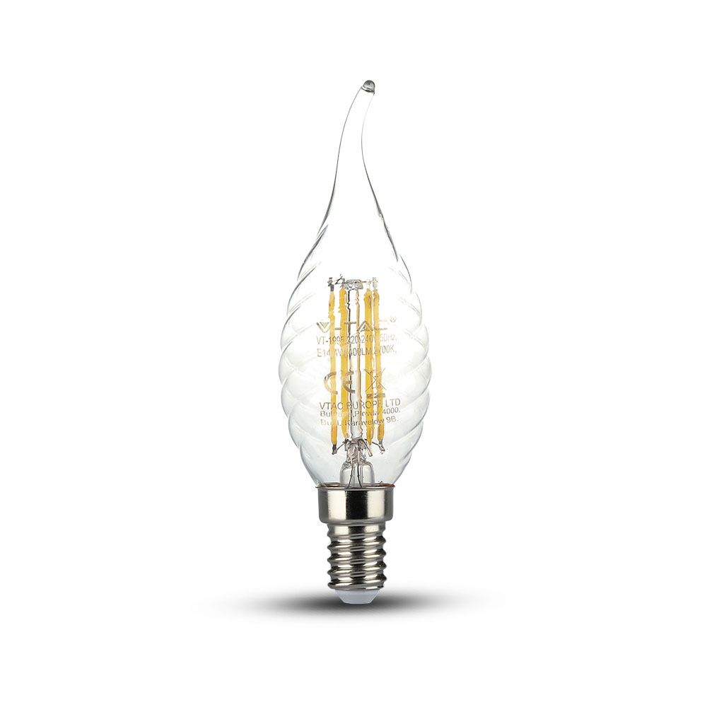 V-TAC LAMPADINA LED E14 4W CANDELA FIAMMA TWIST FILAMENTO DIMMERABILE