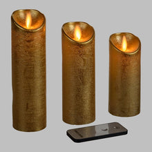 Cargar imagen en el visor de la galería, Set 3 candele argento, oro e rame con telecomando, led bianco caldo
