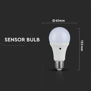 V-TAC LAMPADINA LED E27 9W BULB A60 CON SENSORE CREPUSCOLARE