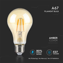 Carica l&#39;immagine nel visualizzatore di Gallery, V-TAC LAMPADINA LED E27 8W BULB A67 FILAMENTO AMBRATA
