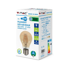Carica l&#39;immagine nel visualizzatore di Gallery, V-TAC LAMPADINA LED E27 4W BULB A60 FILAMENTO AMBRATA
