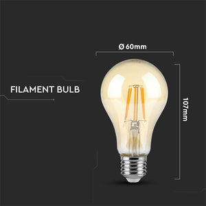 V-TAC LAMPADINA LED E27 4W BULB A60 FILAMENTO AMBRATA