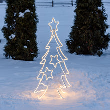 Carica l&#39;immagine nel visualizzatore di Gallery, Albero Natale effetto neon con stelline h 115 cm, led bianco caldo
