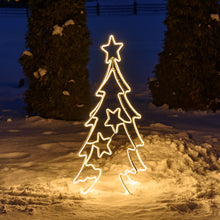 Carica l&#39;immagine nel visualizzatore di Gallery, Albero Natale effetto neon con stelline h 115 cm, led bianco caldo
