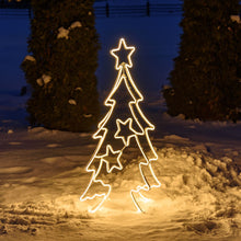 Carica l&#39;immagine nel visualizzatore di Gallery, Albero Natale effetto neon con stelline h 115 cm, led bianco caldo
