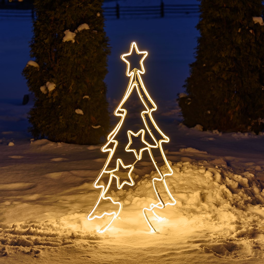 Albero Natale effetto neon con stelline h 115 cm, led bianco caldo