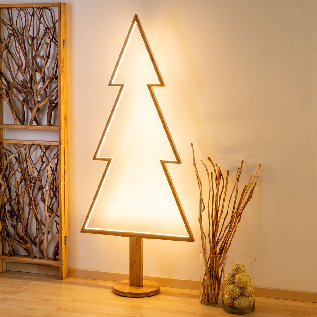 Abete di Natale in legno naturale con base, 170 cm, led bianco caldo