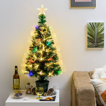 Cargar imagen en el visor de la galería, Albero artificiale verde, fibre ottiche multicolor, 100 cm, led bianco caldo e RGB
