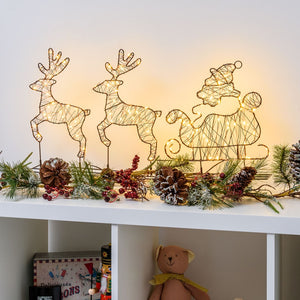 Babbo su slitta con Renne, microled bianco caldo
