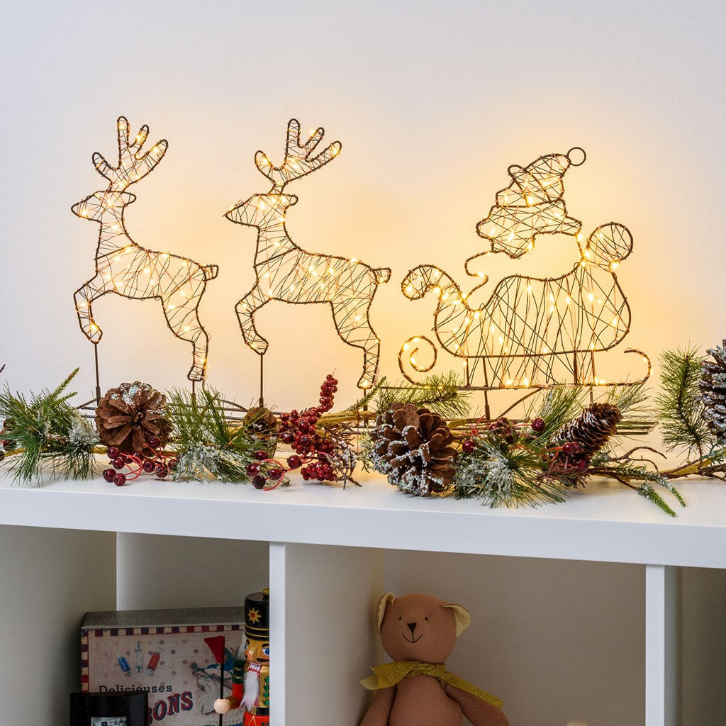 Babbo su slitta con Renne, microled bianco caldo