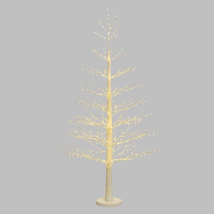 Pino bianco h 190 cm, 900 microled bianco caldo, cavo argento