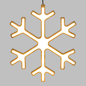 Fiocco di neve in legno naturale, 45 cm, led bianco caldo