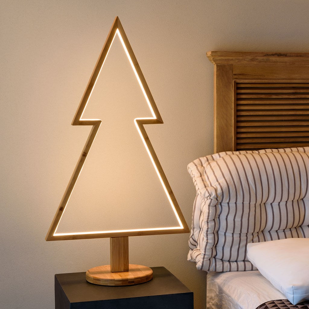 Abete di Natale in legno naturale con base, 90 cm, led bianco caldo