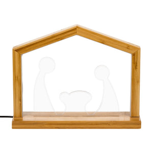 Natività Plexi in legno naturale, 23,5 cm, led bianco caldo