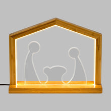 Cargar imagen en el visor de la galería, Natività Plexi in legno naturale, 23,5 cm, led bianco caldo
