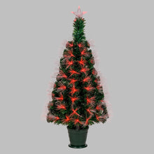 Cargar imagen en el visor de la galería, Albero artificiale verde, fibre ottiche sfumate, 1 m, 95 led RGB Multicolor, PVC, con vaso verde
