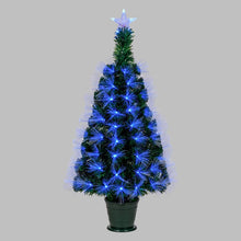 Cargar imagen en el visor de la galería, Albero artificiale verde, fibre ottiche sfumate, 1 m, 95 led RGB Multicolor, PVC, con vaso verde
