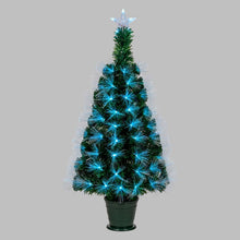 Cargar imagen en el visor de la galería, Albero artificiale verde, fibre ottiche sfumate, 1 m, 95 led RGB Multicolor, PVC, con vaso verde
