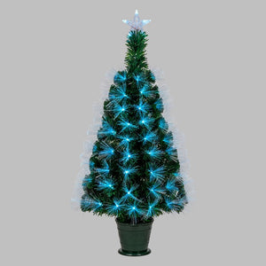 Albero artificiale verde, fibre ottiche sfumate, 1 m, 95 led RGB Multicolor, PVC, con vaso verde