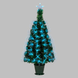 Albero artificiale verde, fibre ottiche sfumate, 1 m, 95 led RGB Multicolor, PVC, con vaso verde
