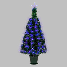 Cargar imagen en el visor de la galería, Albero artificiale verde, fibre ottiche sfumate, 1 m, 95 led RGB Multicolor, PVC, con vaso verde
