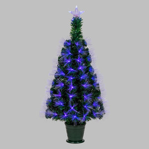 Albero artificiale verde, fibre ottiche sfumate, 1 m, 95 led RGB Multicolor, PVC, con vaso verde