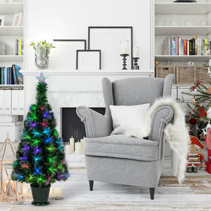Albero artificiale verde, fibre ottiche sfumate, 1 m, 95 led RGB Multicolor, PVC, con vaso verde