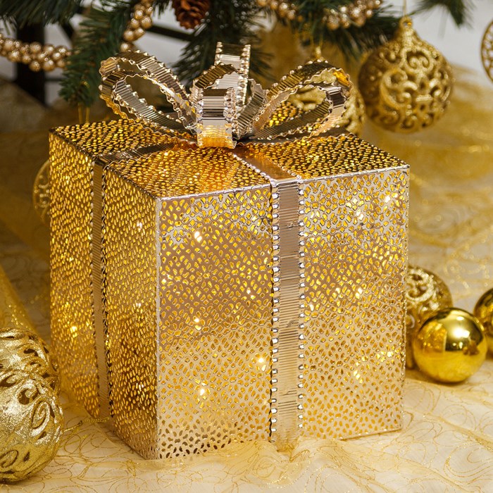 Pacco Regalo rame o champagne, 40 led bianco caldo