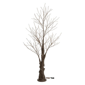 Albero marrone con tronco e base rotonda, microled bianco caldo