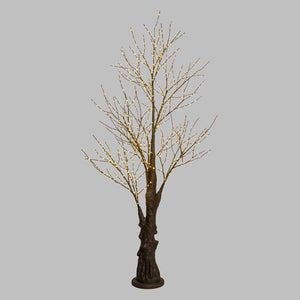 Albero marrone con tronco e base rotonda, microled bianco caldo