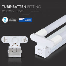 Cargar imagen en el visor de la galería, V-TAC PLAFONIERA DOPPIA CON 2 TUBI LED NANO PLASTIC T8 G13 18W 120CM CHIP SAMSUNG
