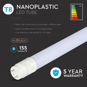 V-TAC SMD TUBO LED NANO PLASTIC T8 G13 7W LAMPADINA 60CM
