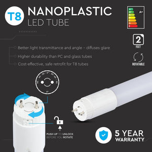 V-TAC SMD TUBO LED NANO PLASTIC T8 G13 10W LAMPADINA 60CM
