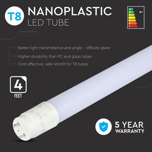 V-TAC PRO SMD TUBO LED NANO PLASTIC T8 G13 18W CHIP SAMSUNG LAMPADINA 120CM