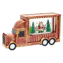 Cargar imagen en el visor de la galería, Lanterna natalizia a batteria rosso antico Cola Truck con nevicata glitter
