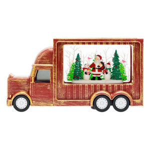 Lanterna natalizia a batteria rosso antico Cola Truck con nevicata glitter