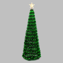 Cargar imagen en el visor de la galería, Albero conico ripiegabile in finto pino h. 180 cm, 304 Gocce di luce led RGB cambiacolore
