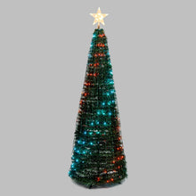 Cargar imagen en el visor de la galería, Albero conico ripiegabile in finto pino h. 180 cm, 304 Gocce di luce led RGB cambiacolore
