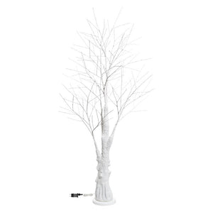 Albero bianco con tronco e base rotonda, microled bianco